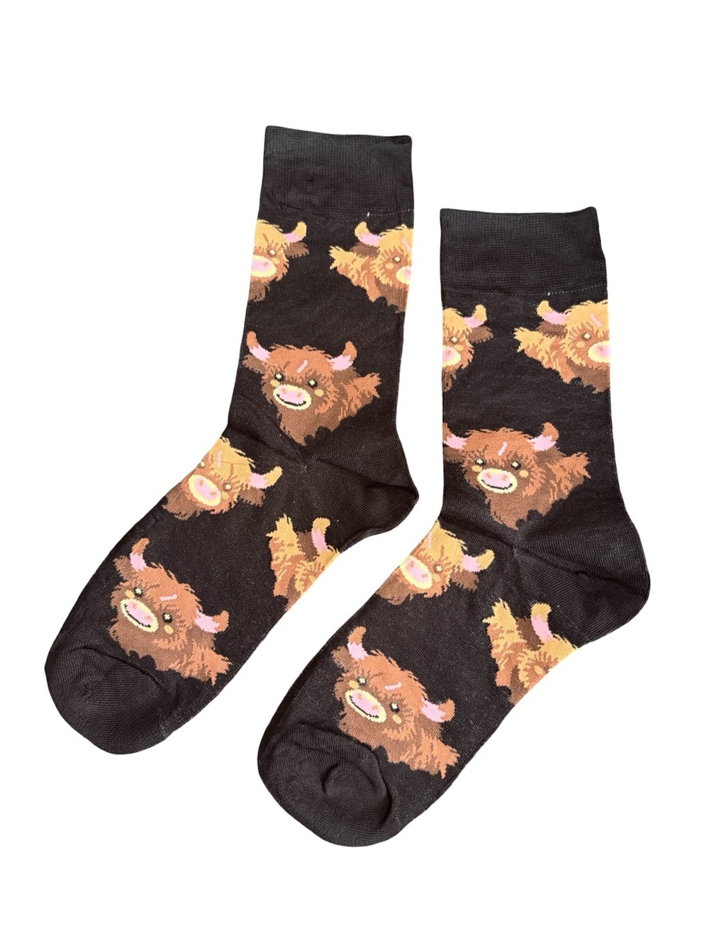 Highland Cow Novelty Crew Socks Black Brown